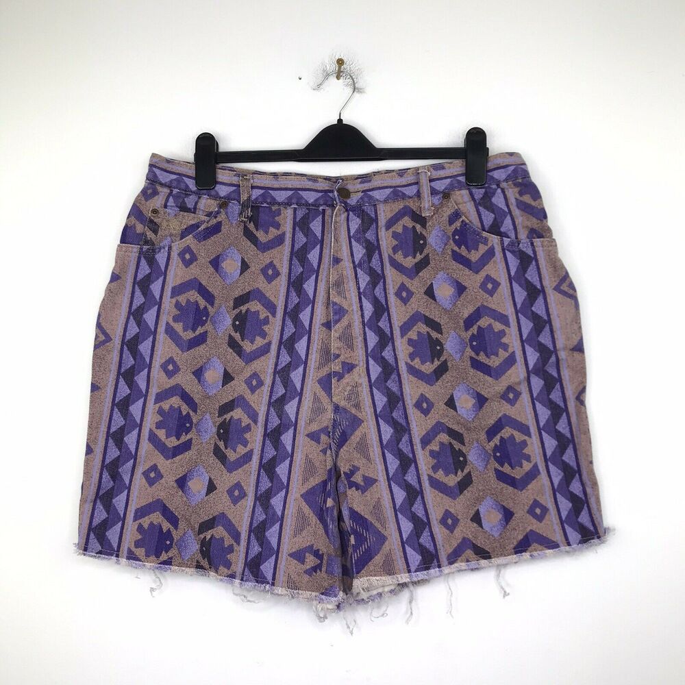 Congo Trader Women's 22W Jean Shorts Purple Brown Aztec Western Cut Off VTG C6